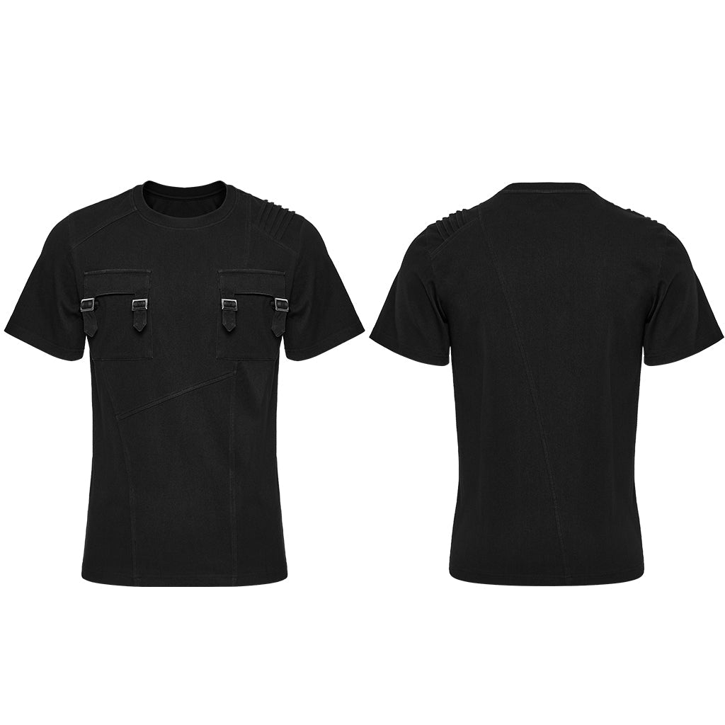 WT-999TDM Mens Double Pocket Buckle Strap Punk T-Shirts