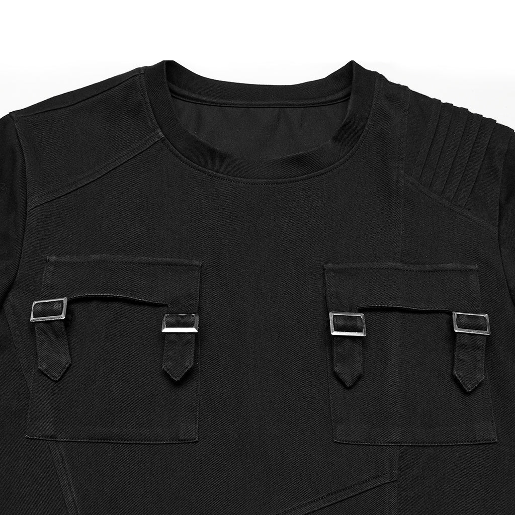 WT-999TDM Mens Double Pocket Buckle Strap Punk T-Shirts