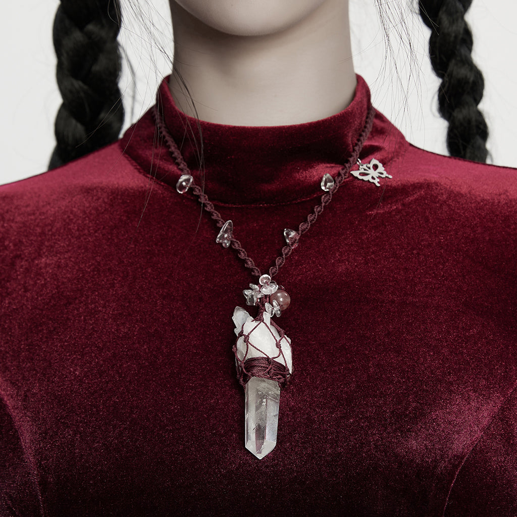 WS-855LHF Mystical Crystal Pendant Punk Accessories Necklace Velvet Rope Design