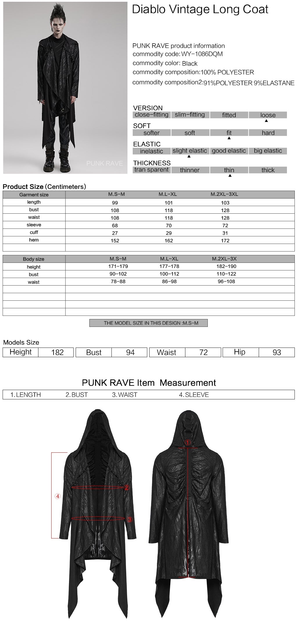 WY-1086DQM Punk Rave Gothic Asymmetrical Black Coat Dark Punk Rock Outerwear?-??Punk Rave Clothing