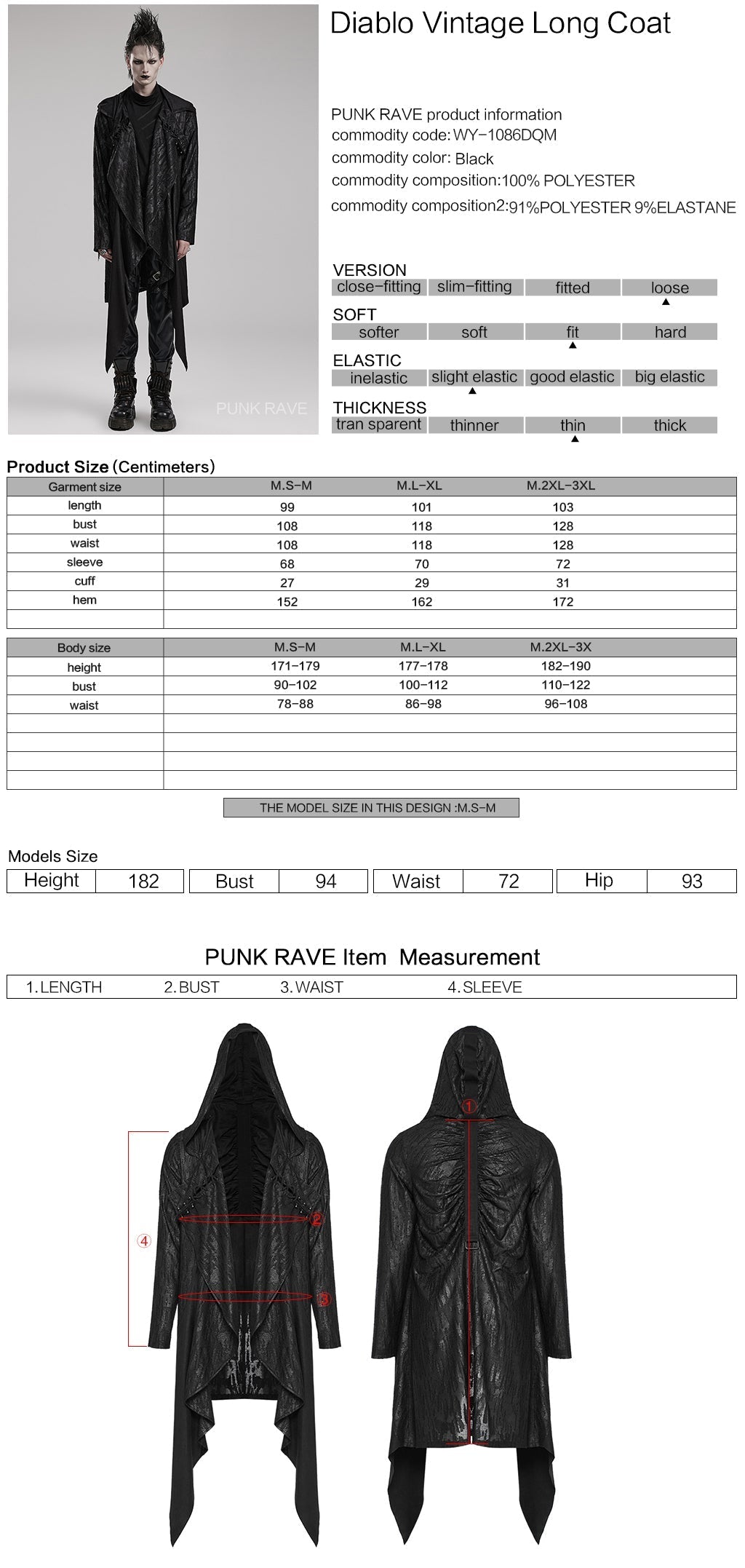 WY-1086DQM Punk Rave Gothic Asymmetrical Black Coat Dark Punk Rock Outerwear?-??Punk Rave Clothing