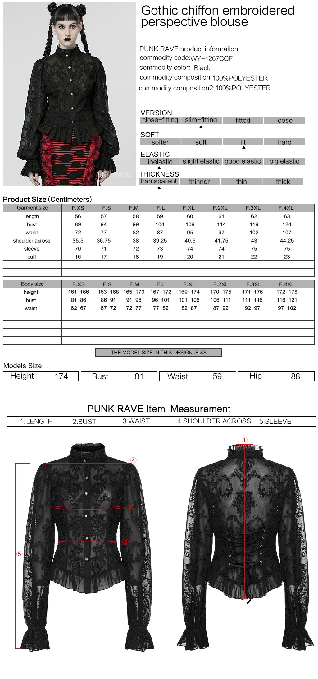 WY-1267CCF Punk Rave Gothic Lace Shirt Victorian Style black Blouse