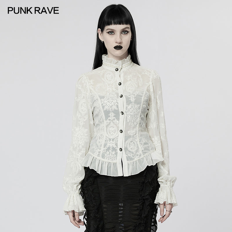 WY-1267CCF Punk Rave Gothic Lace Shirt Victorian Style black Blouse?-??Punk Rave Clothing