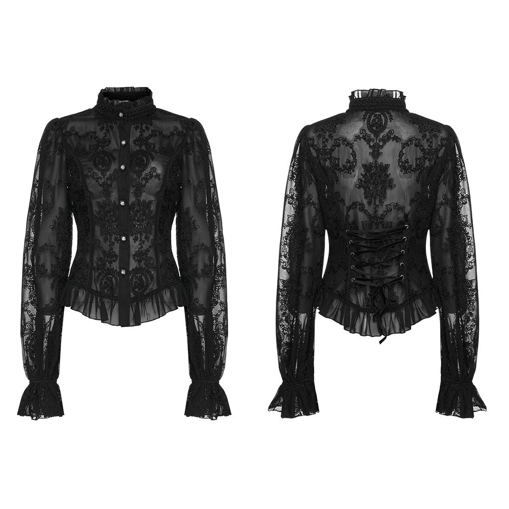 WY-1267CCF Punk Rave Gothic Lace Shirt Victorian Style black Blouse?-??Punk Rave Clothing