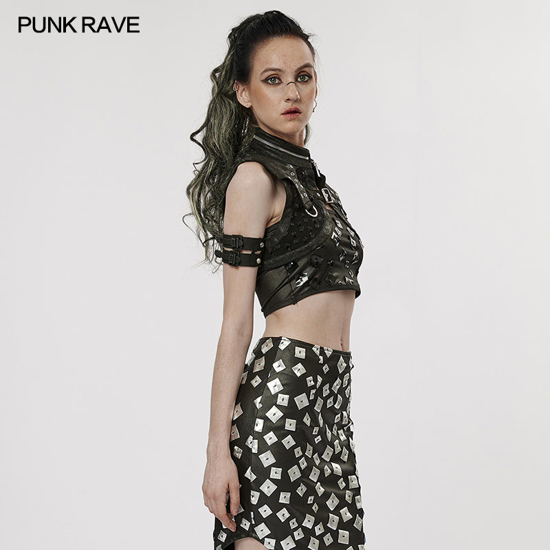 WY-1388XDF Punk Rave Punk Shoulder Shrug Studded Harness Bolero Gothic Crop Vest?-??Punk Rave Clothing