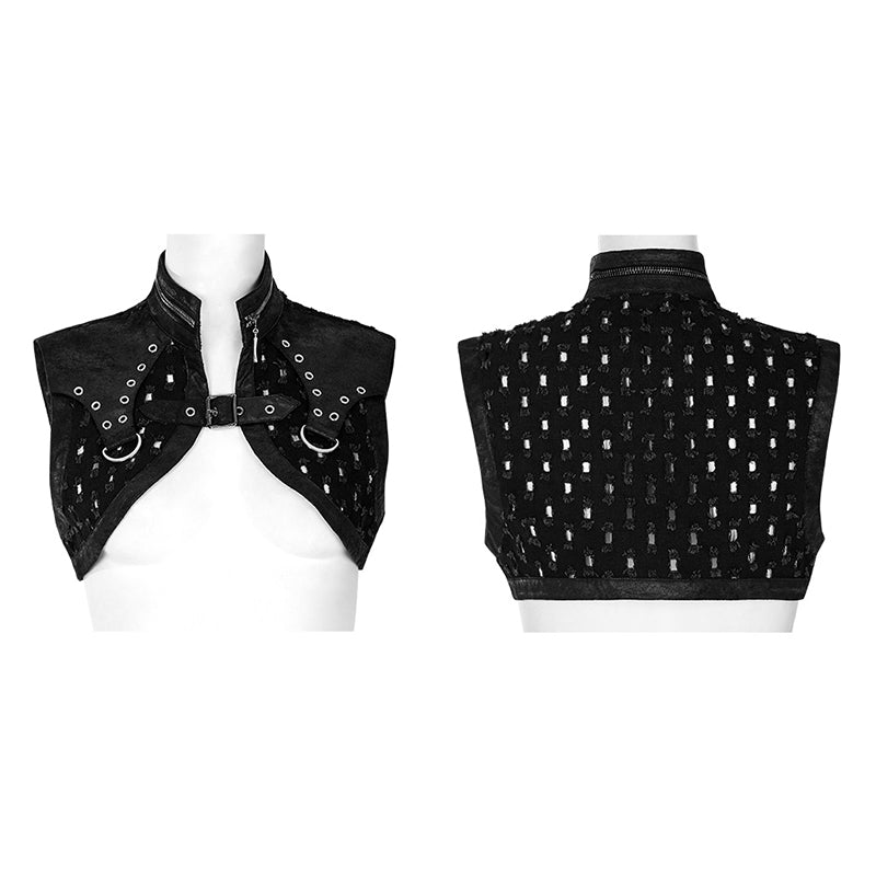 WY-1388XDF Punk Rave Punk Shoulder Shrug Studded Harness Bolero Gothic Crop Vest?-??Punk Rave Clothing