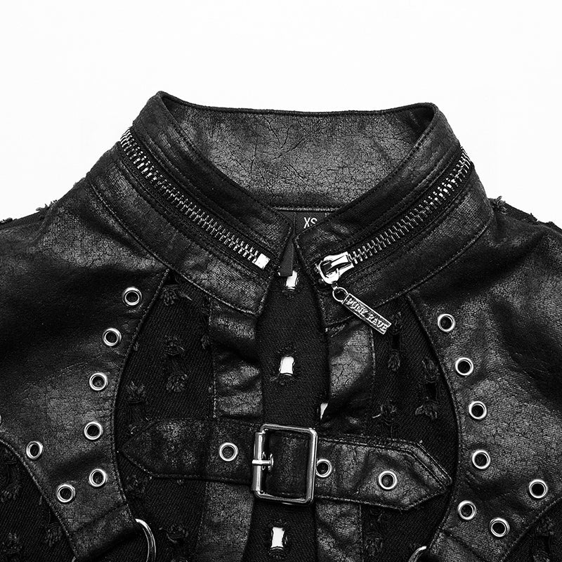 WY-1388XDF Punk Rave Punk Shoulder Shrug Studded Harness Bolero Gothic Crop Vest?-??Punk Rave Clothing