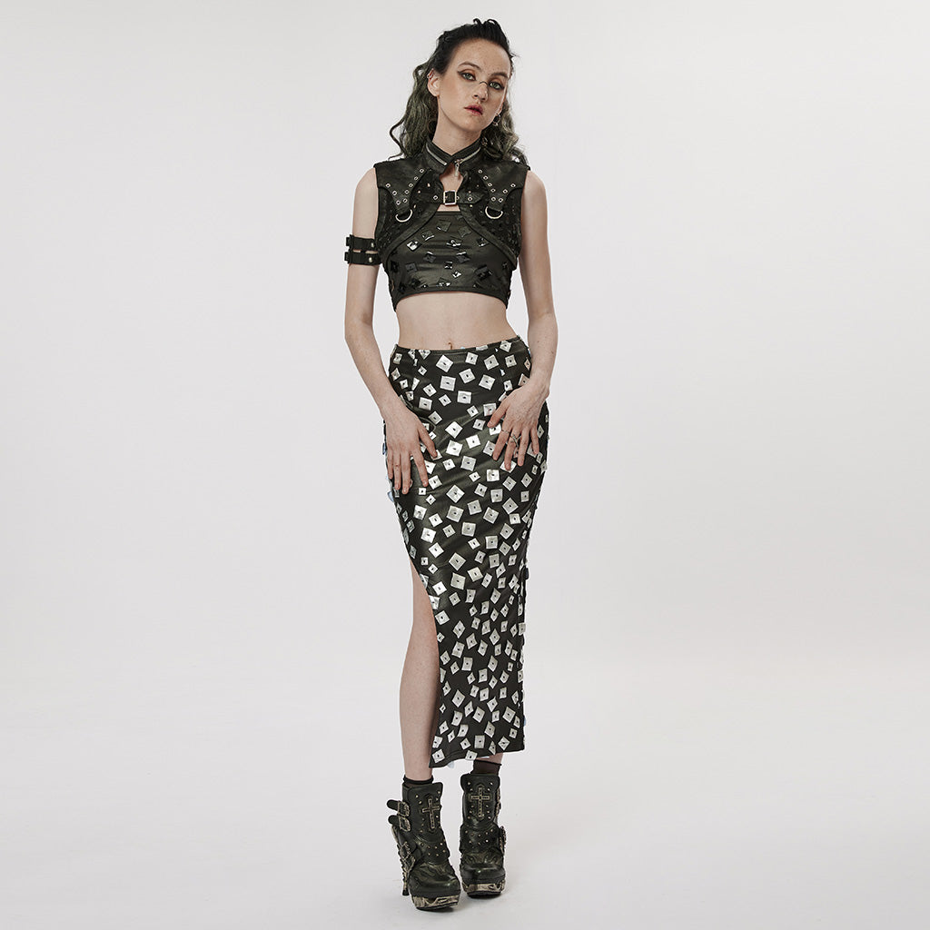 WY-1388XDF Punk Rave Punk Shoulder Shrug Studded Harness Bolero Gothic Crop Vest