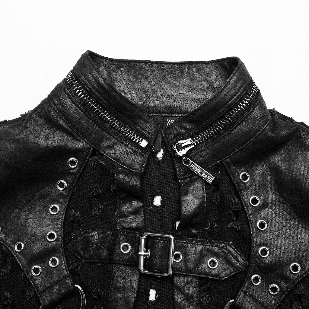 WY-1388XDF Punk Rave Punk Shoulder Shrug Studded Harness Bolero Gothic Crop Vest?-??Punk Rave Clothing