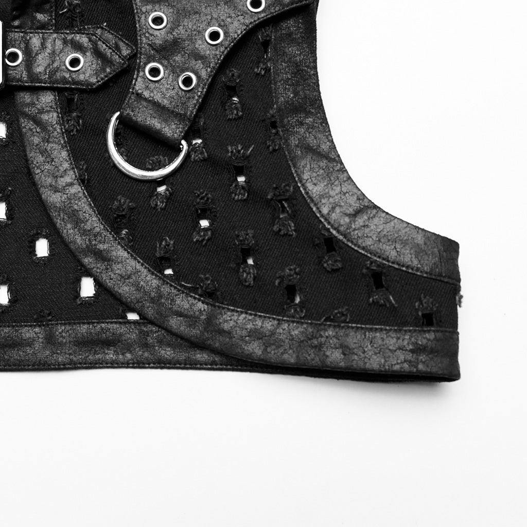 WY-1388XDF Punk Rave Punk Shoulder Shrug Studded Harness Bolero Gothic Crop Vest?-??Punk Rave Clothing