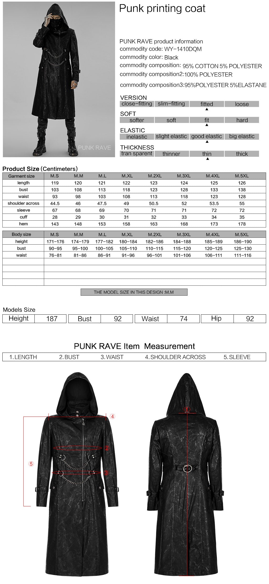 WY-1410DQM Mystic Chains Gothic Hooded Punk Coat with Buckle Details?-??Punk Rave Clothing