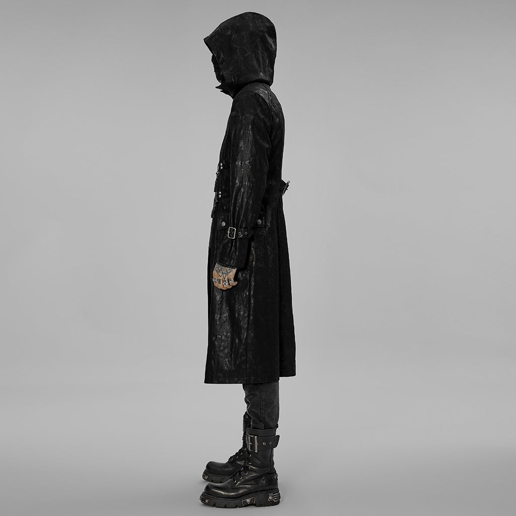 WY-1410DQM Mystic Chains Gothic Hooded Punk Coat with Buckle Details?-??Punk Rave Clothing