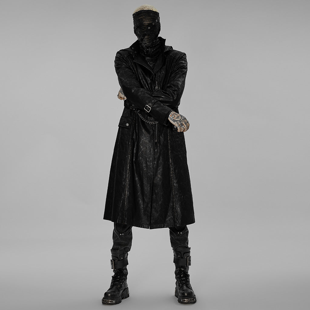 WY-1410DQM Mystic Chains Gothic Hooded Punk Coat with Buckle Details?-??Punk Rave Clothing