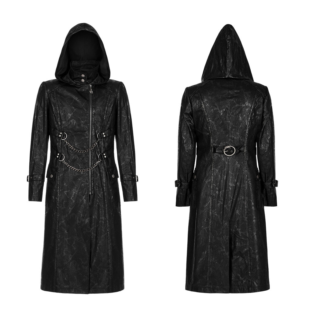 WY-1410DQM Mystic Chains Gothic Hooded Punk Coat with Buckle Details?-??Punk Rave Clothing