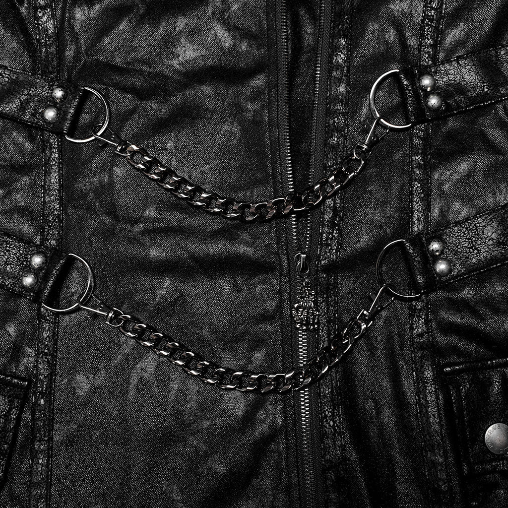 WY-1410DQM Mystic Chains Gothic Hooded Punk Coat with Buckle Details?-??Punk Rave Clothing