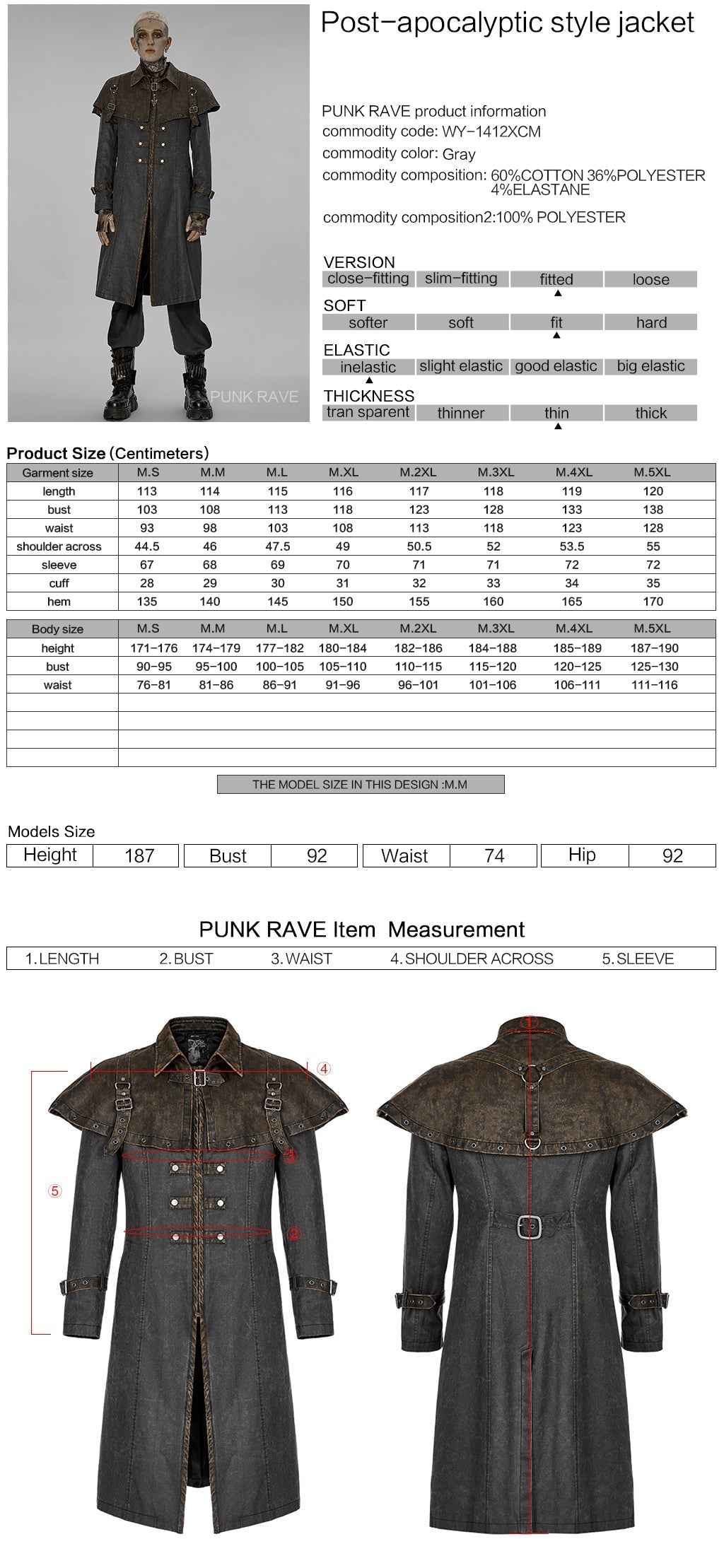 WY-1412XCM Punk Rave Gothic Coat Steampunk Long Trench with Harness Details?-??Punk Rave Clothing