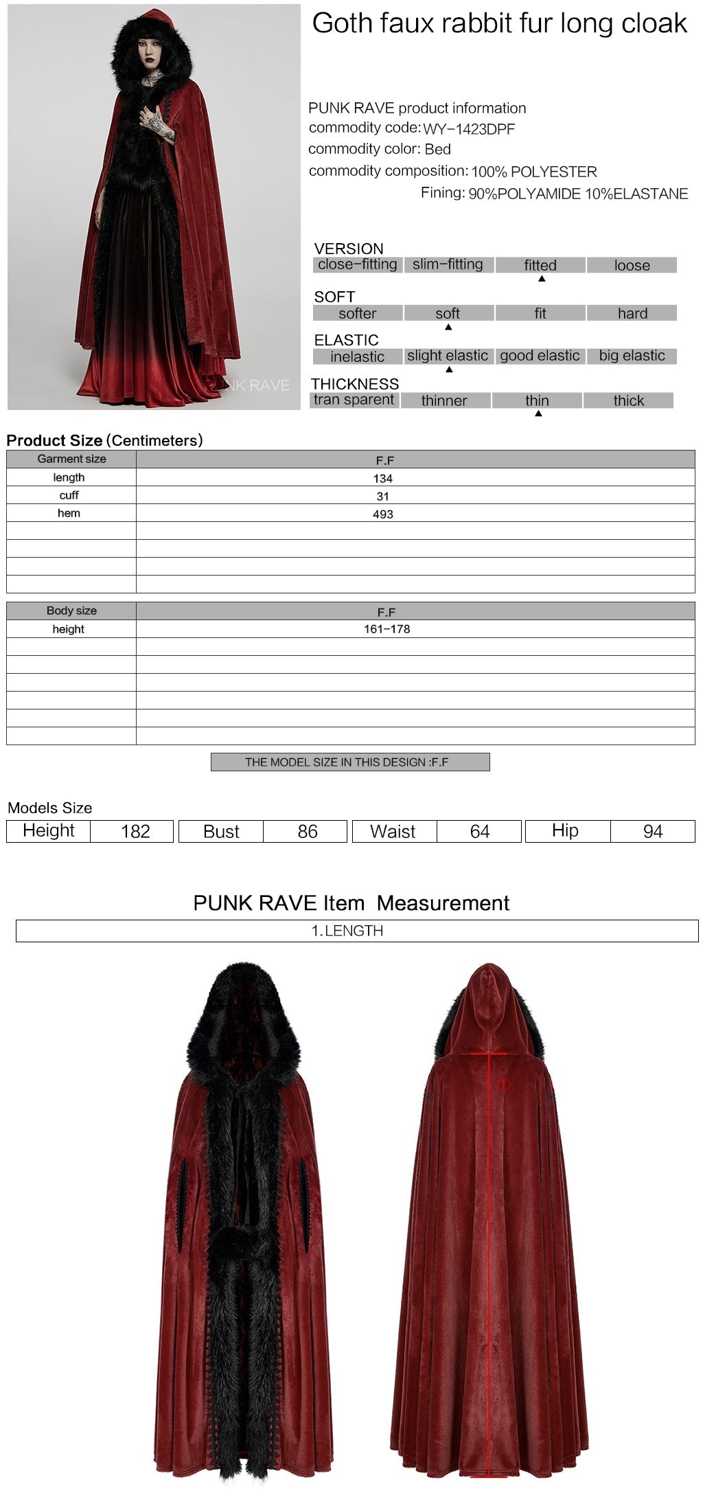 WY-1423DPF Elegant Gothic Faux Fur Hooded Cloak Long Coat?-??Punk Rave Clothing