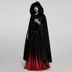 WY-1423DPF Elegant Gothic Faux Fur Hooded Cloak Long Coat