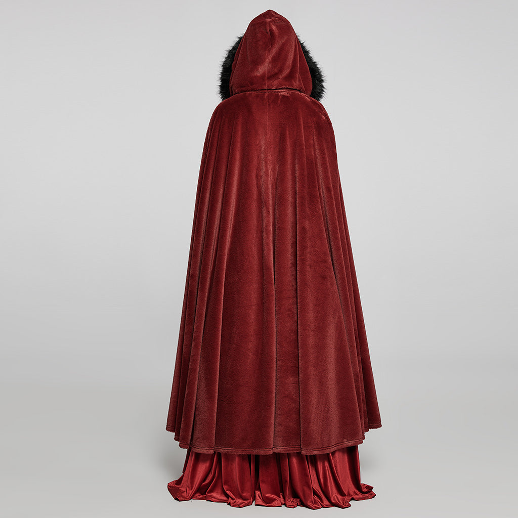 WY-1423DPF Elegant Gothic Faux Fur Hooded Cloak Long Coat?-??Punk Rave Clothing