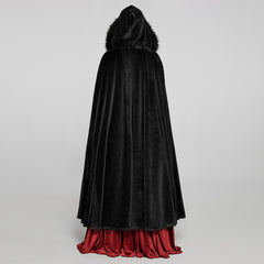 WY-1423DPF Elegant Gothic Faux Fur Hooded Cloak Long Coat