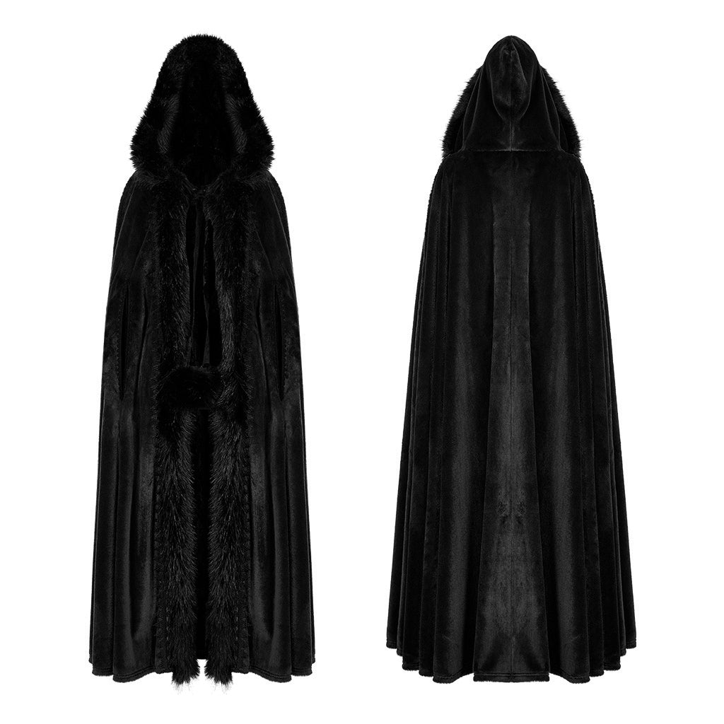 WY-1423DPF Elegant Gothic Faux Fur Hooded Cloak Long Coat