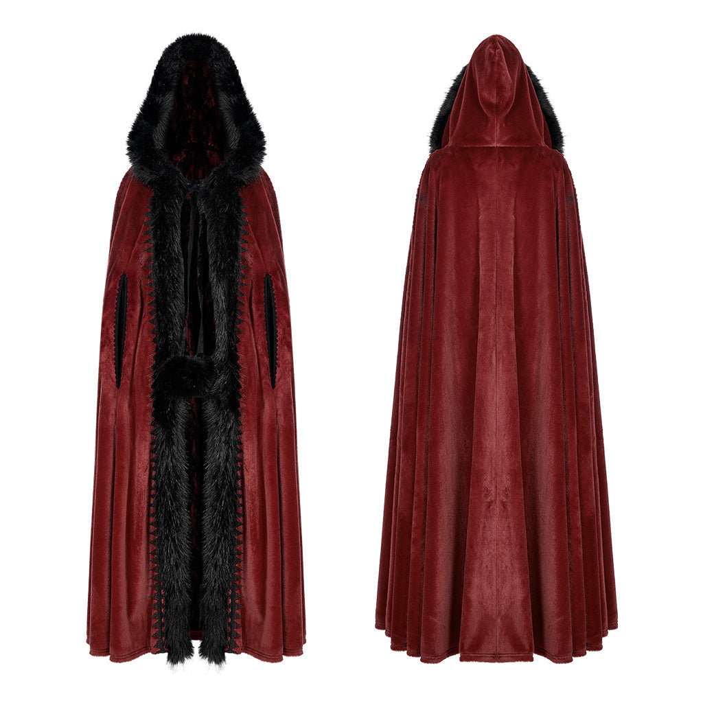 WY-1423DPF Elegant Gothic Faux Fur Hooded Cloak Long Coat?-??Punk Rave Clothing