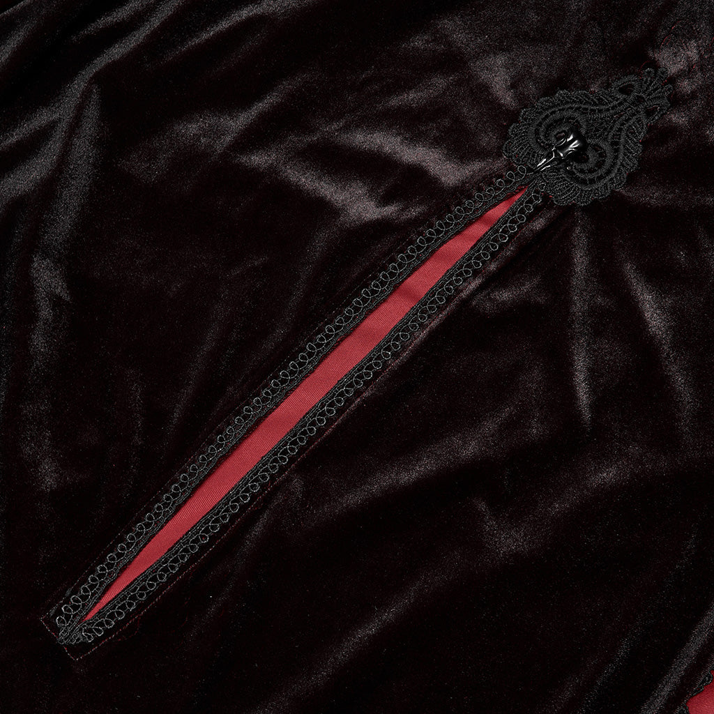 WY-1426DPF Velvet Gradient Hooded Gothic Coat With Lace Trim Detailing?-??Punk Rave Clothing