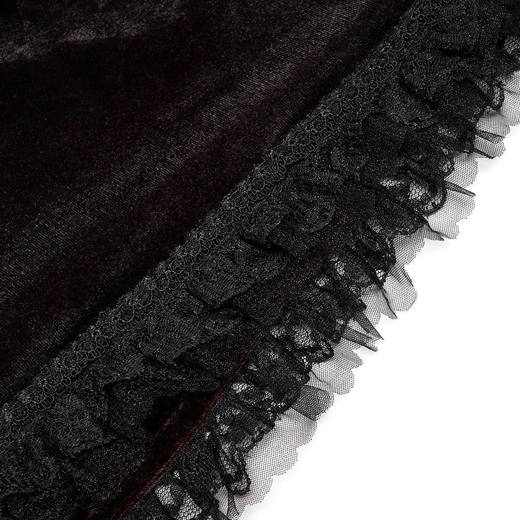 WY-1426DPF Velvet Gradient Hooded Gothic Coat With Lace Trim Detailing?-??Punk Rave Clothing