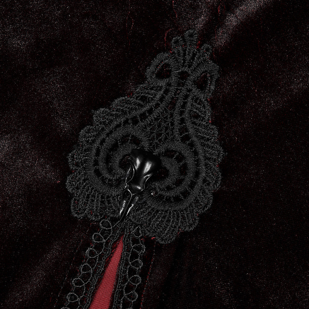 WY-1426DPF Velvet Gradient Hooded Gothic Coat With Lace Trim Detailing?-??Punk Rave Clothing