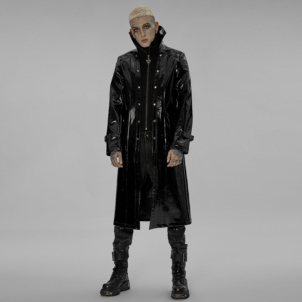 WY-1447DQM Gothic Patent Leather Long Coat With High Collar Style?-??Punk Rave Clothing