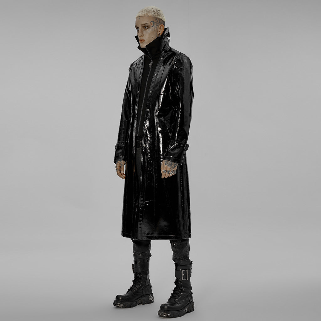WY-1447DQM Gothic Patent Leather Long Coat With High Collar Style?-??Punk Rave Clothing