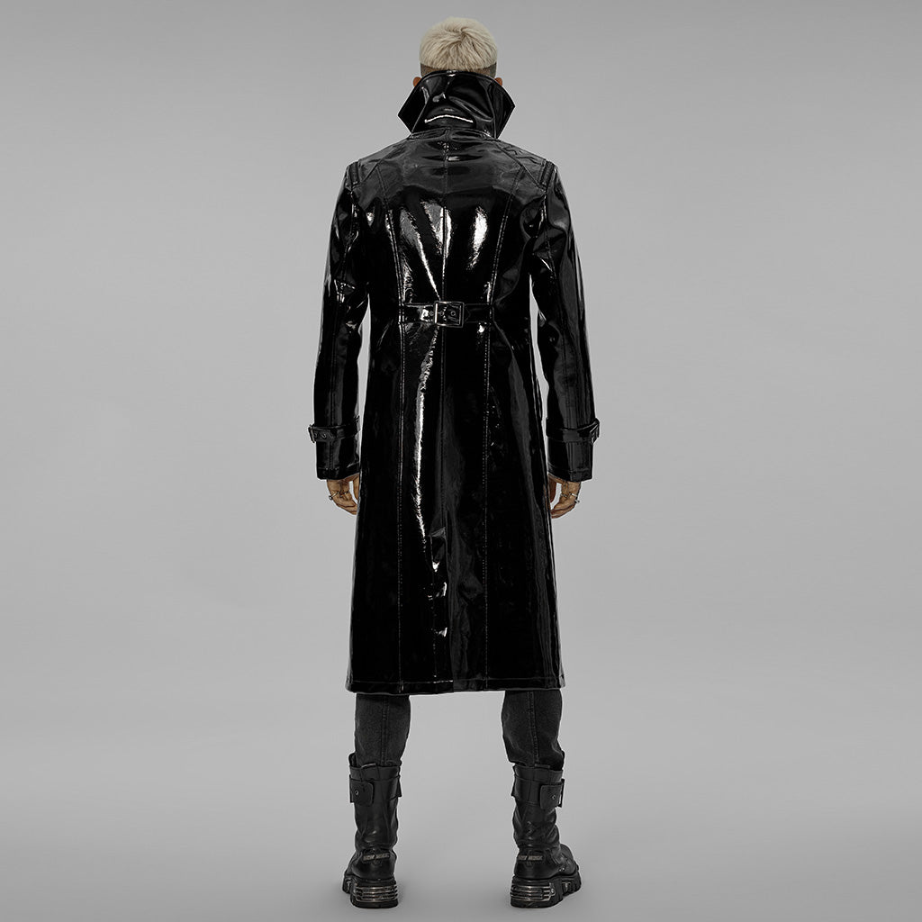 WY-1447DQM Gothic Patent Leather Long Coat With High Collar Style?-??Punk Rave Clothing