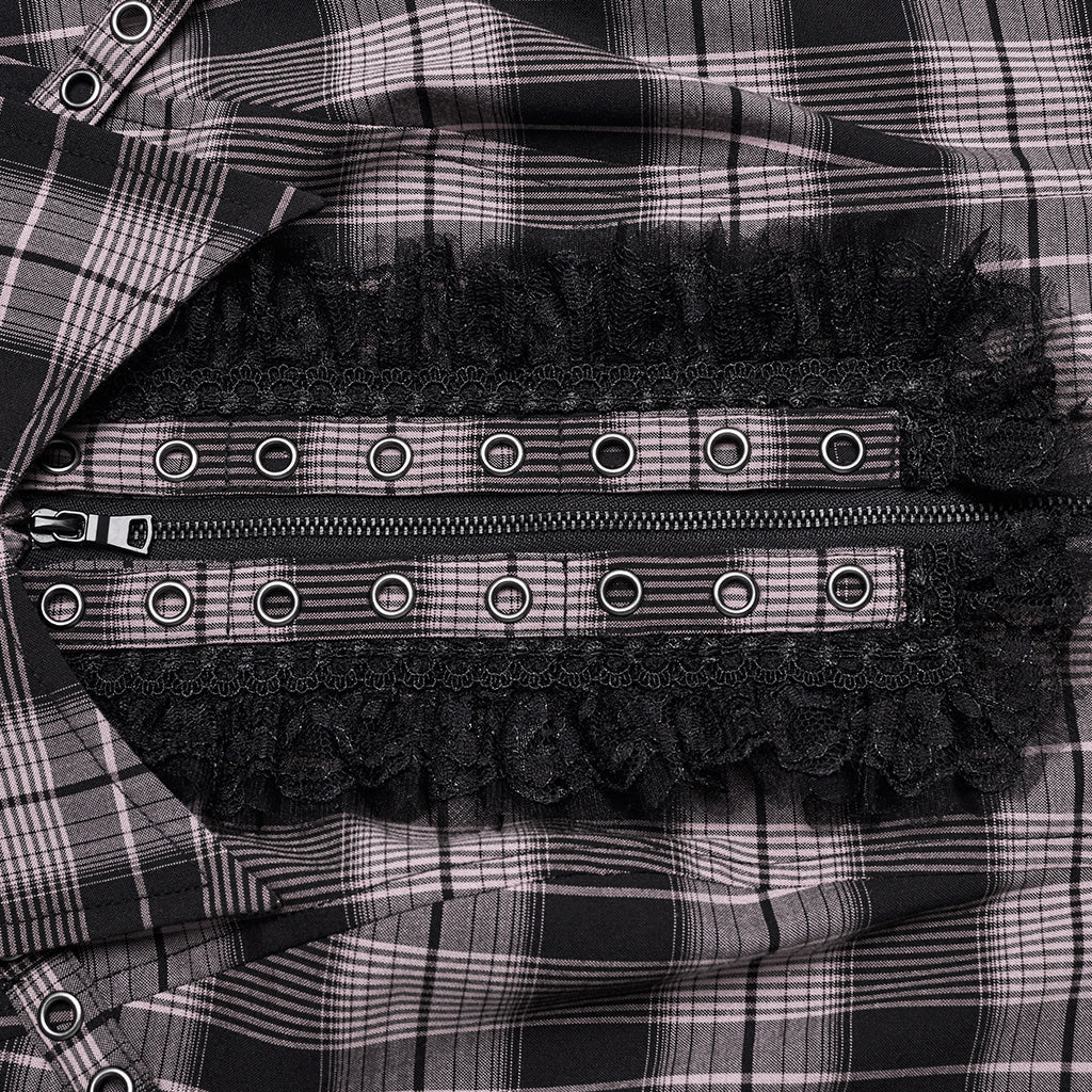 WY-1460DQF Punk Rave Gothic T-Shirt Plaid Crop Top with Studded Details?-??Punk Rave Clothing