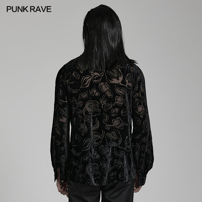 WY-1468CCM Goth piranha pattern velvet shirt