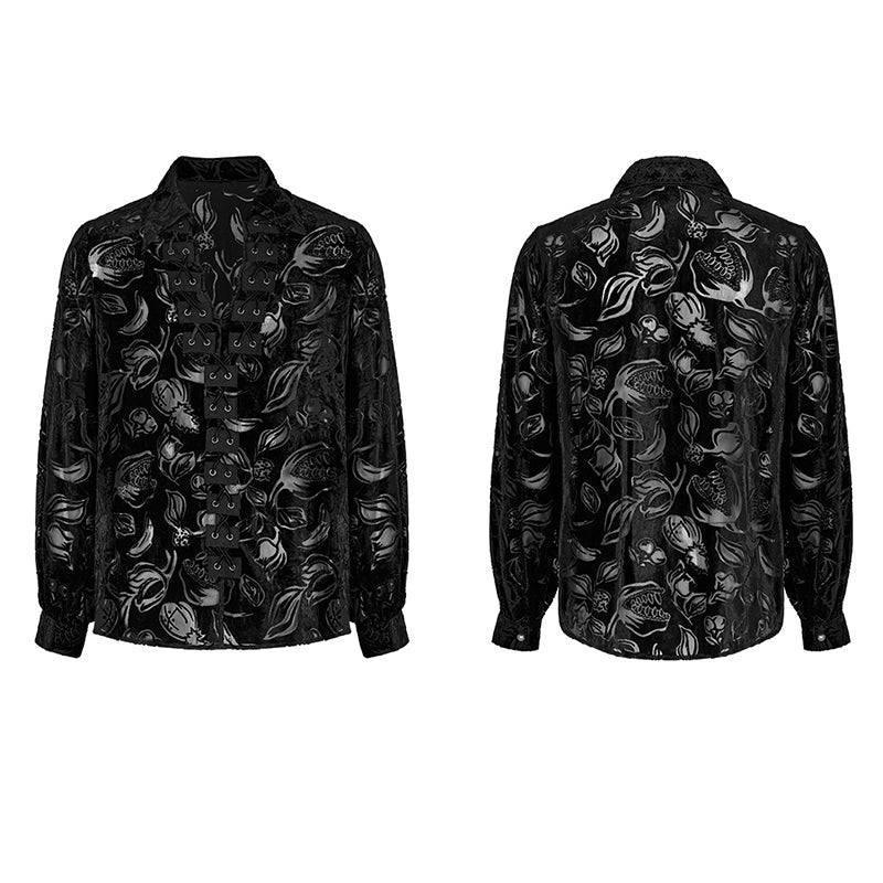 WY-1468CCM Goth piranha pattern velvet shirt