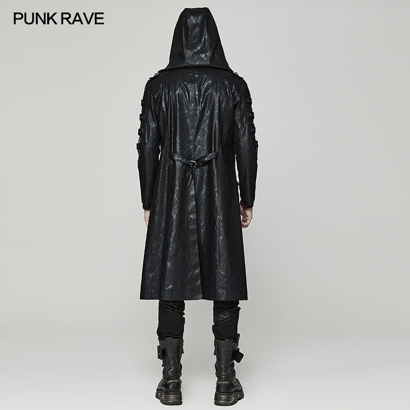 WY-1471XCM Punk distressed hooded hollow long coat