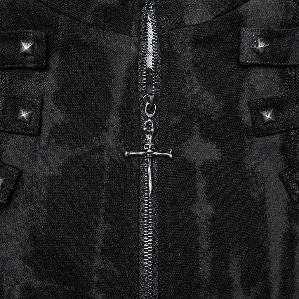 WY-1487XCM Gothic Long Punk Coat with Rivet Shoulder Details?-??Punk Rave Clothing