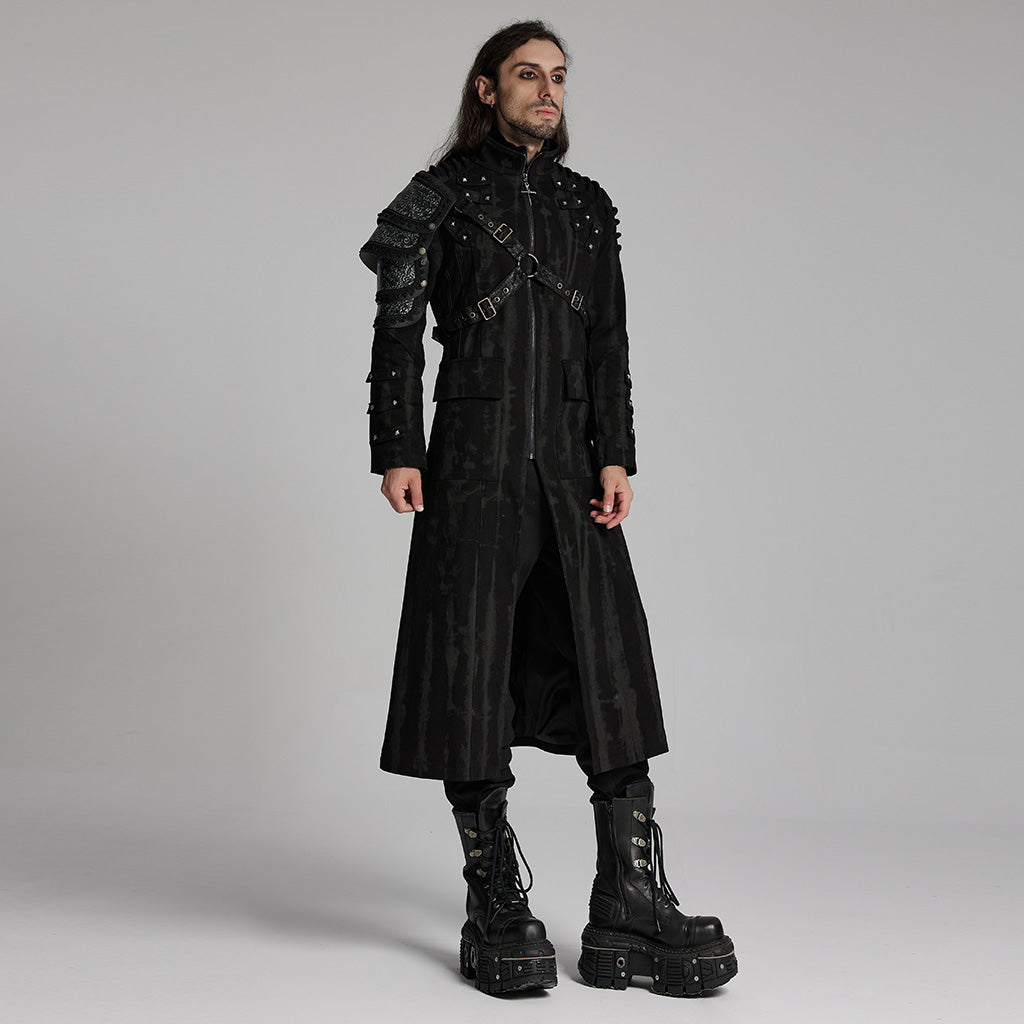 WY-1487XCM Gothic Long Punk Coat with Rivet Shoulder Details?-??Punk Rave Clothing