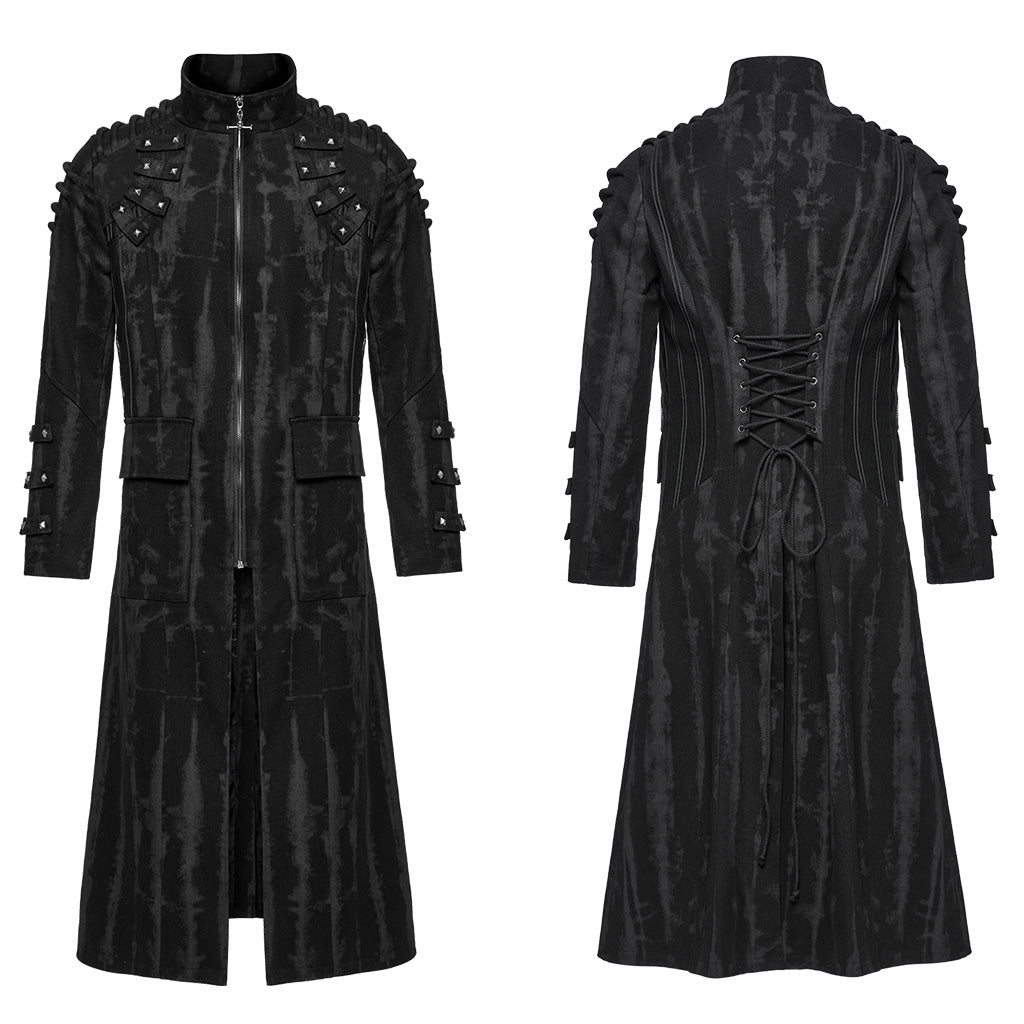 WY-1487XCM Gothic Long Punk Coat with Rivet Shoulder Details?-??Punk Rave Clothing
