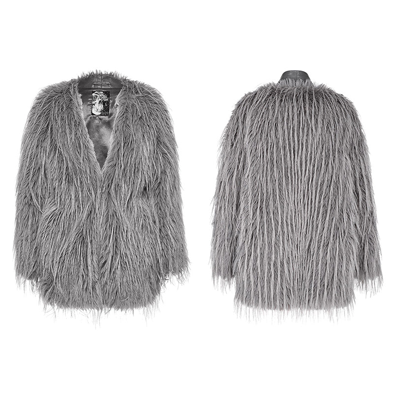 WY-1499 Punk Rave Gothic Faux Fur Coat Shaggy Black Punk Outerwear?-??Punk Rave Clothing