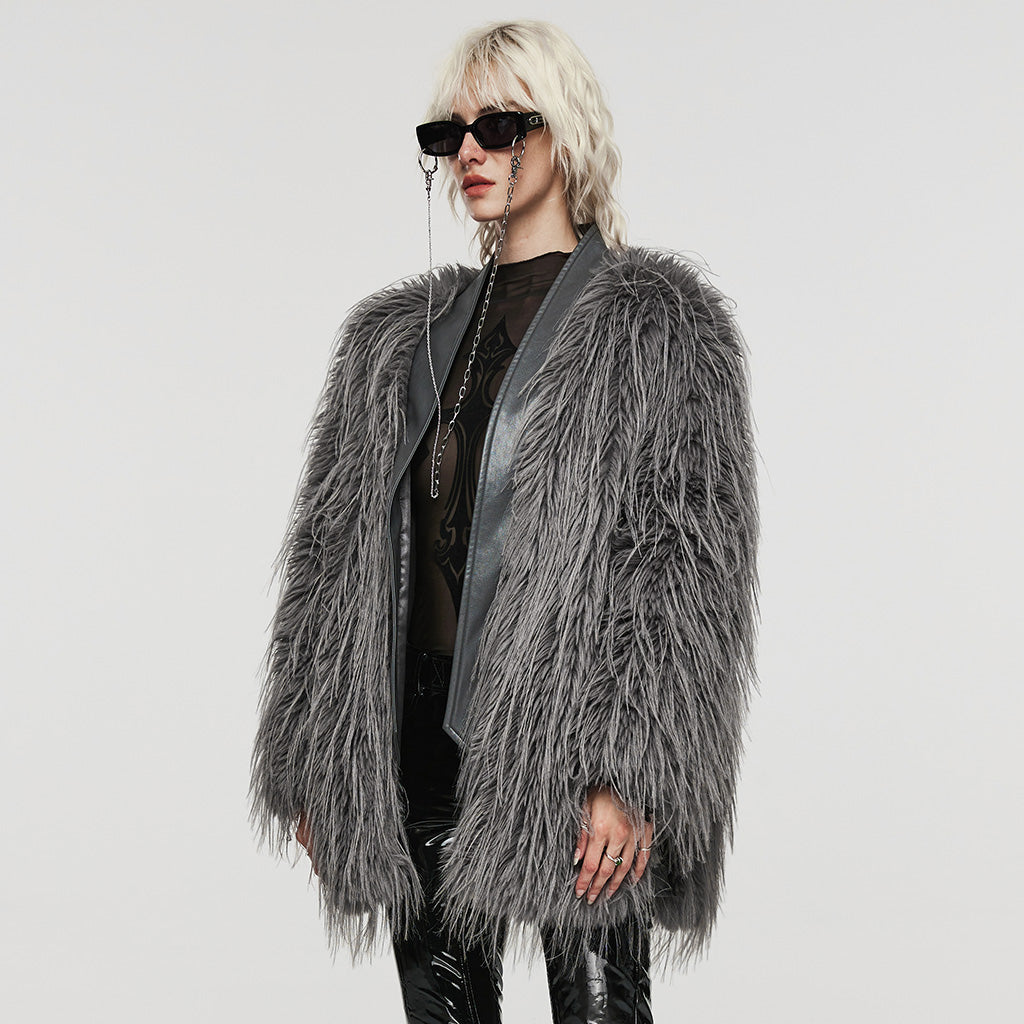 WY-1499DQF Untrimmed faux fur coat