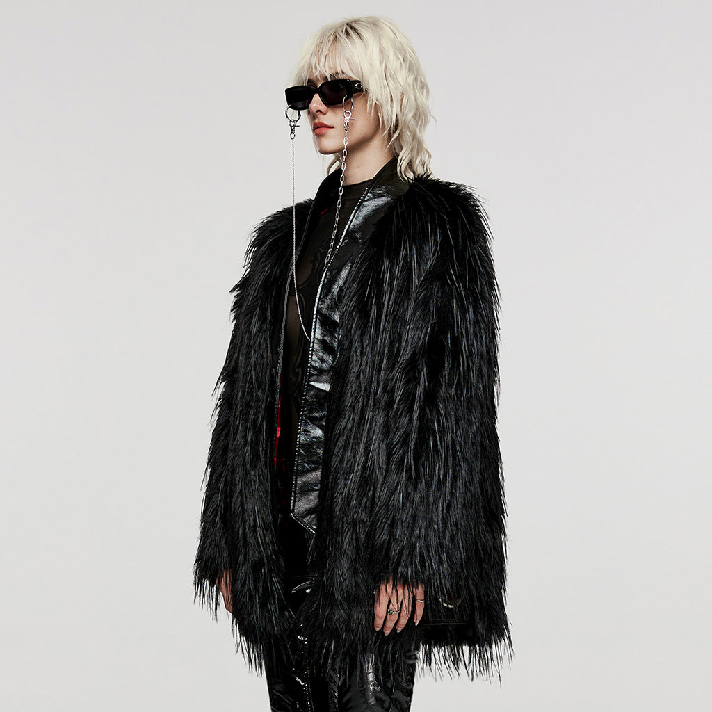 WY-1499DQF Untrimmed faux fur coat