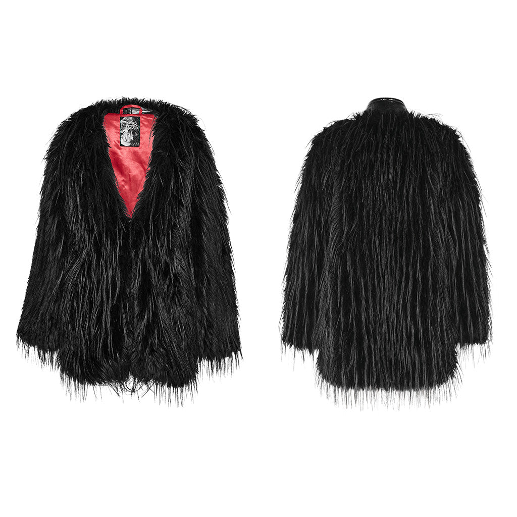 WY-1499 Punk Rave Gothic Faux Fur Coat Shaggy Black Punk Outerwear?-??Punk Rave Clothing