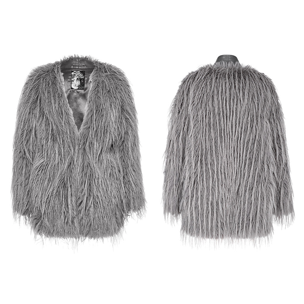 WY-1499 Punk Rave Gothic Faux Fur Coat Shaggy Black Punk Outerwear?-??Punk Rave Clothing