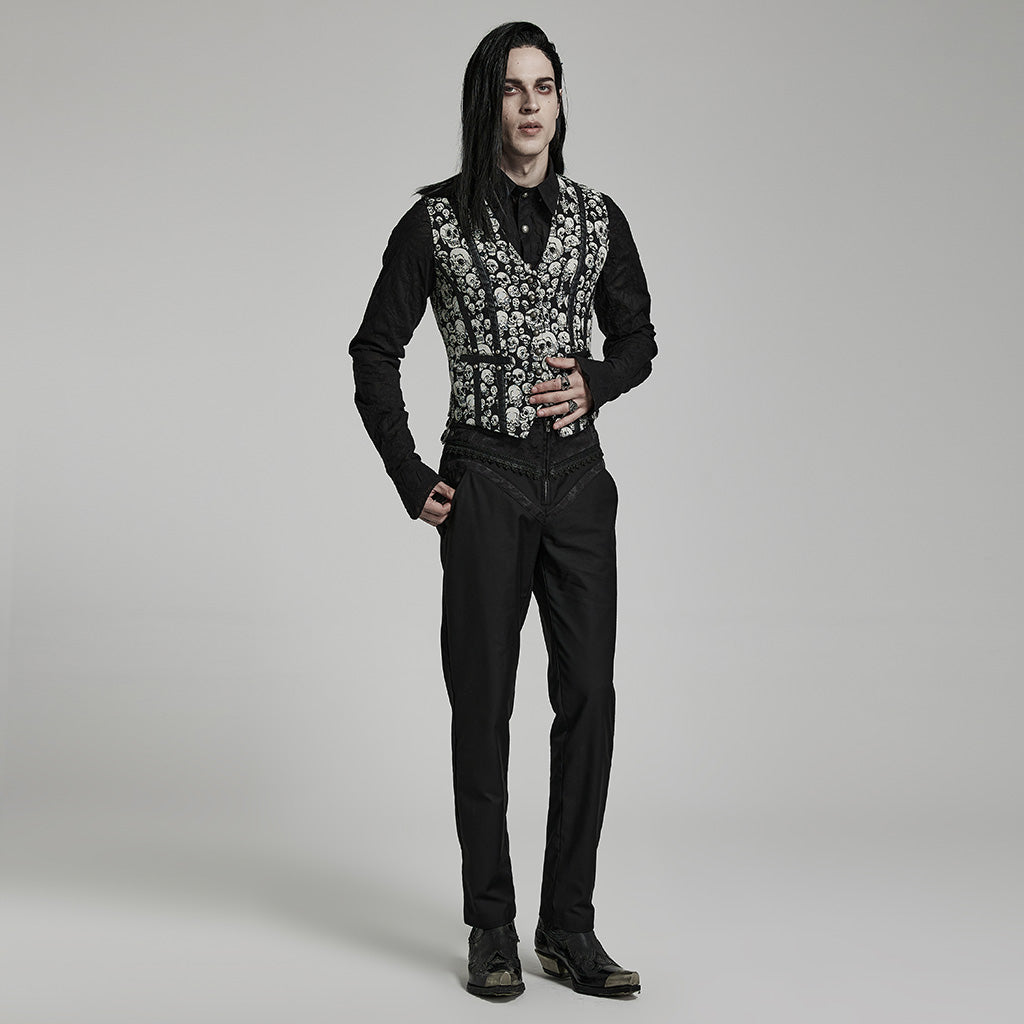 WY-1505MJM Mens Gothic Skull Pattern Slim Fit Vest?-??Punk Rave Clothing