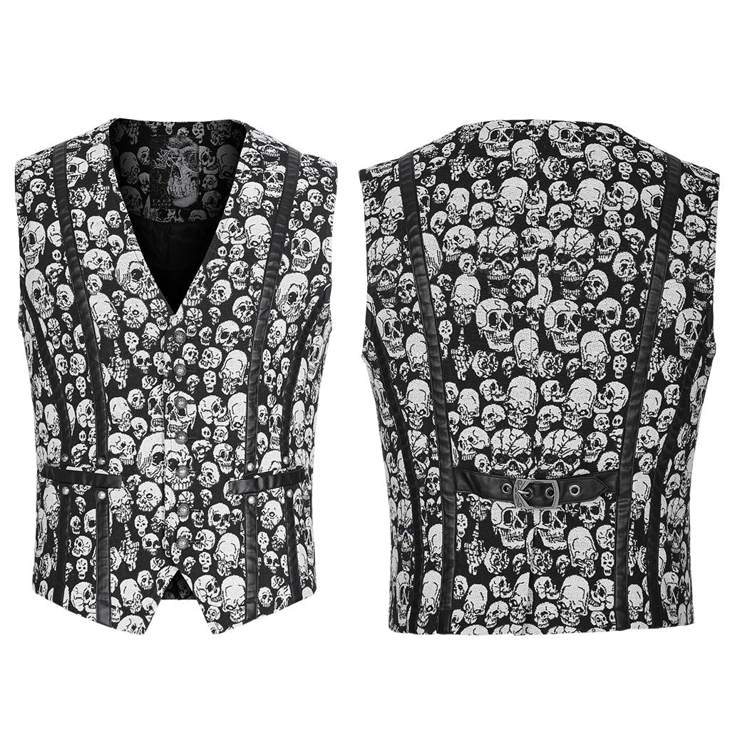 WY-1505MJM Mens Gothic Skull Pattern Slim Fit Vest?-??Punk Rave Clothing