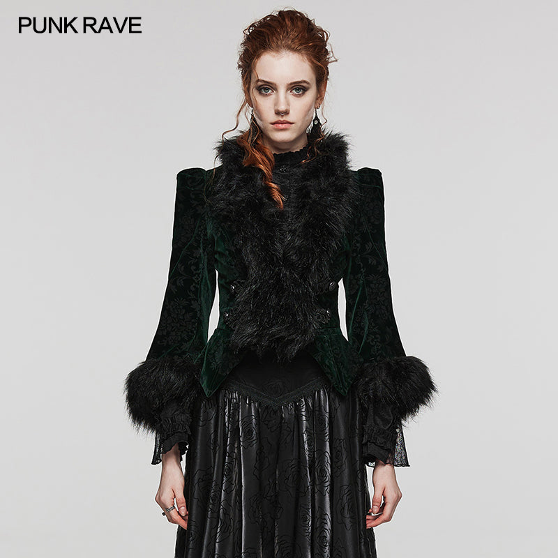 WY-1513XCF Punk Rave Gothic Coat Velvet Faux Fur Trimmed Victorian Style Jacket