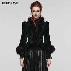 WY-1513XCF Punk Rave Gothic Coat Velvet Faux Fur Trimmed Victorian Style Jacket