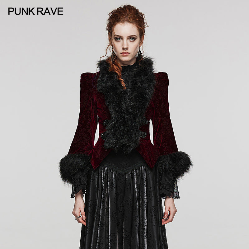 WY-1513XCF Punk Rave Gothic Coat Velvet Faux Fur Trimmed Victorian Style Jacket?-??Punk Rave Clothing