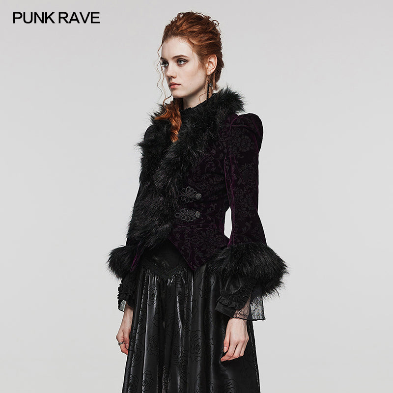 WY-1513XCF Punk Rave Gothic Coat Velvet Faux Fur Trimmed Victorian Style Jacket?-??Punk Rave Clothing